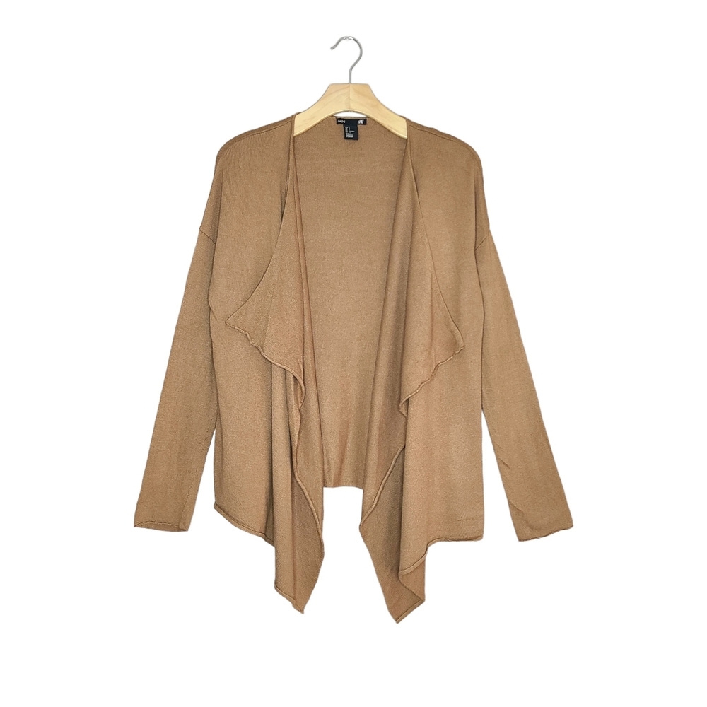 H&M Brown Open Front Waterfall Wool Blend Knit Cardigan Sweater
